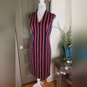 J.Peterman 1960s Nautical Striped Dress 6741 Navy Red Jersey Knit Italian Medium